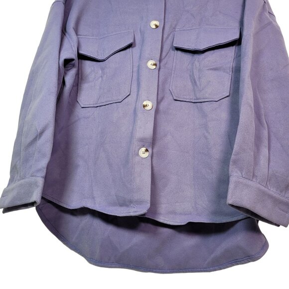 Women Oversized Button-Up Shirt Jacket With Flap Pockets & Collared Neckline XXL - Picture 3 of 11